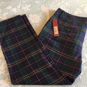 Merona Navy Plaid Pants with Green and Rust Stripes